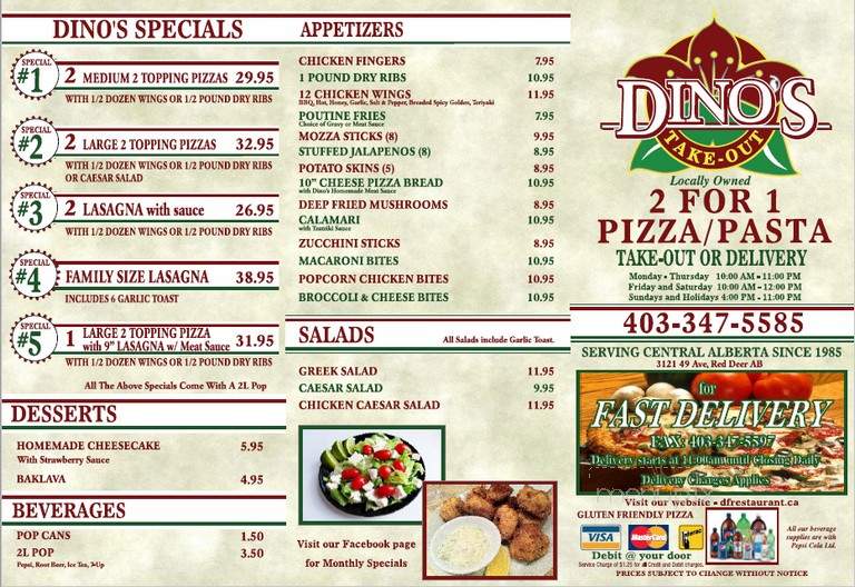 Dino's 2 For 1 Pizza Pasta - Red Deer, AB
