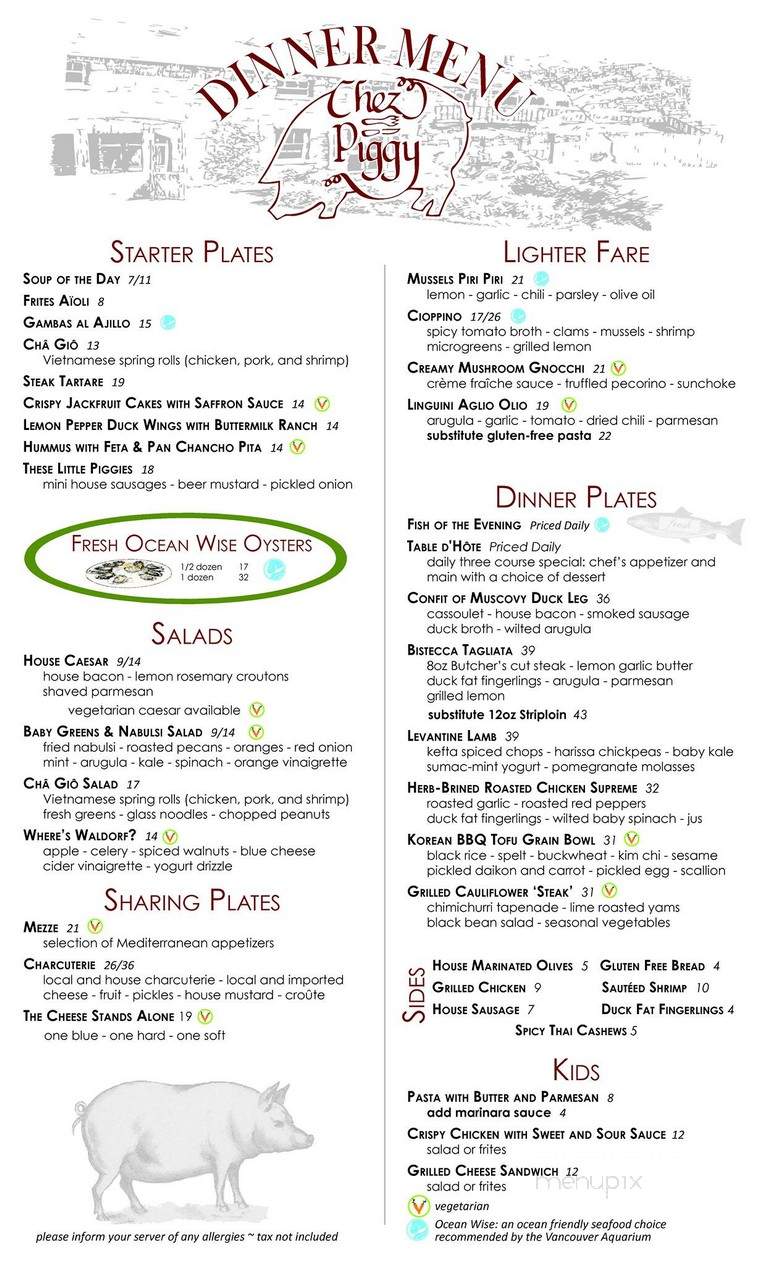 Chez Piggy Restaurant & Bar - Kingston, ON menu_pic