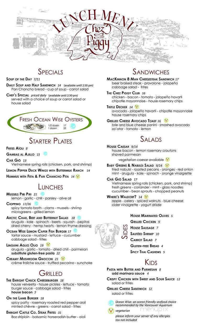 Chez Piggy Restaurant & Bar - Kingston, ON menu_pic