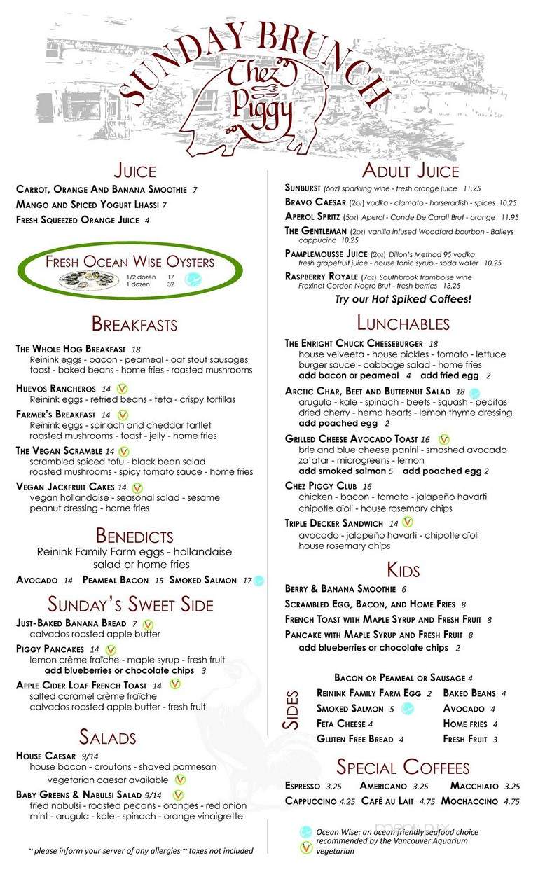 Chez Piggy Restaurant & Bar - Kingston, ON menu_pic