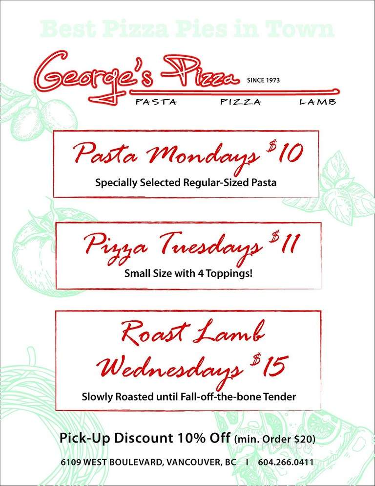 George's Pizza - Vancouver, BC menu_pic