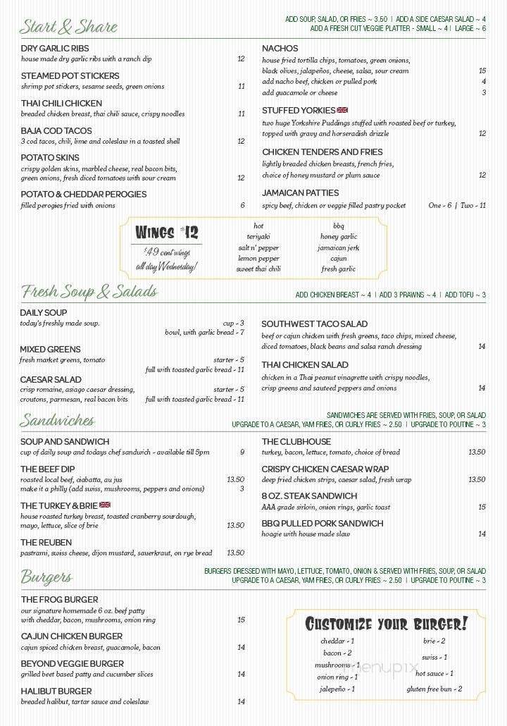 Frog & Nightgown Pub - Coquitlam, BC menu_pic