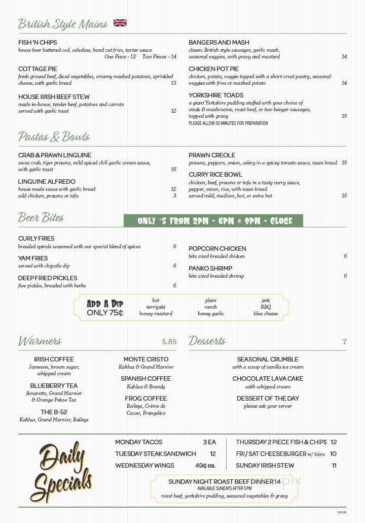 Frog & Nightgown Pub - Coquitlam, BC menu_pic