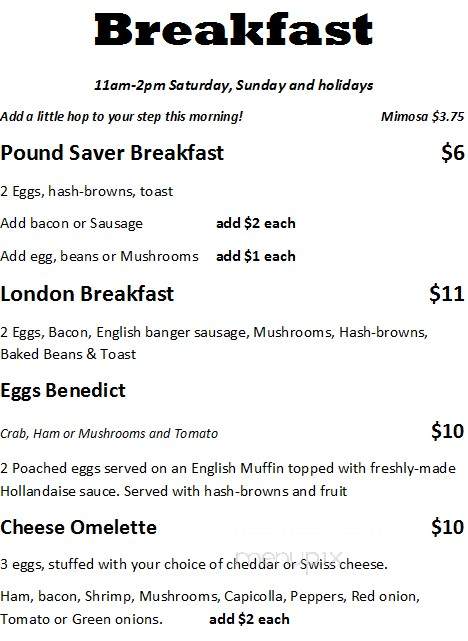 Frog & Nightgown Pub - Coquitlam, BC menu_pic
