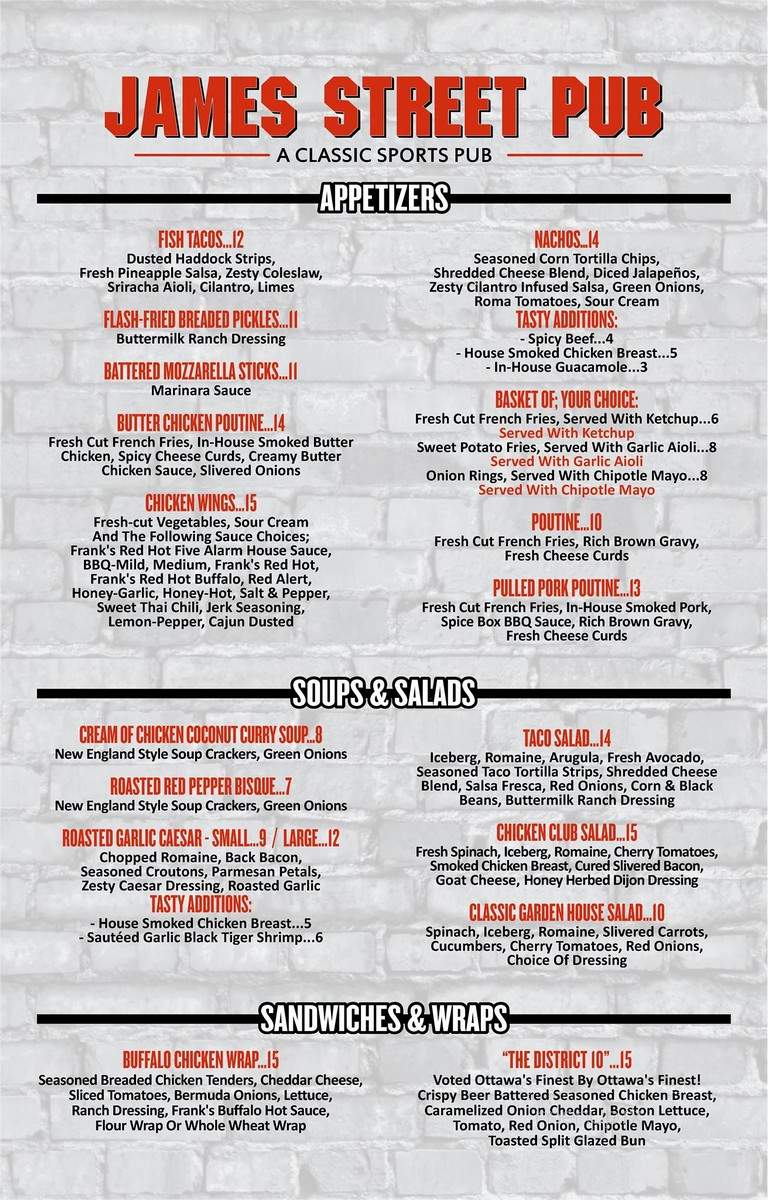 James Street Pub - Ottawa, ON menu_pic
