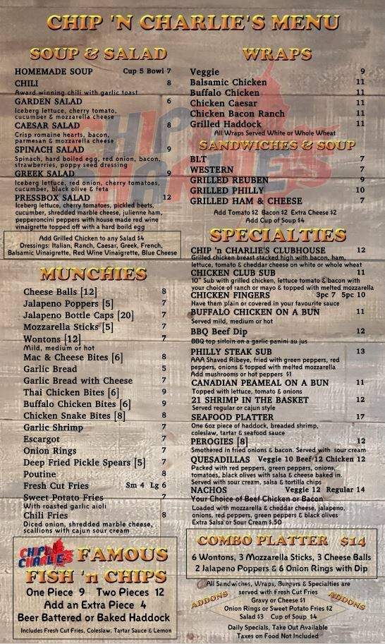 Charlie's Bar & Restaurant - Toronto, ON menu_pic