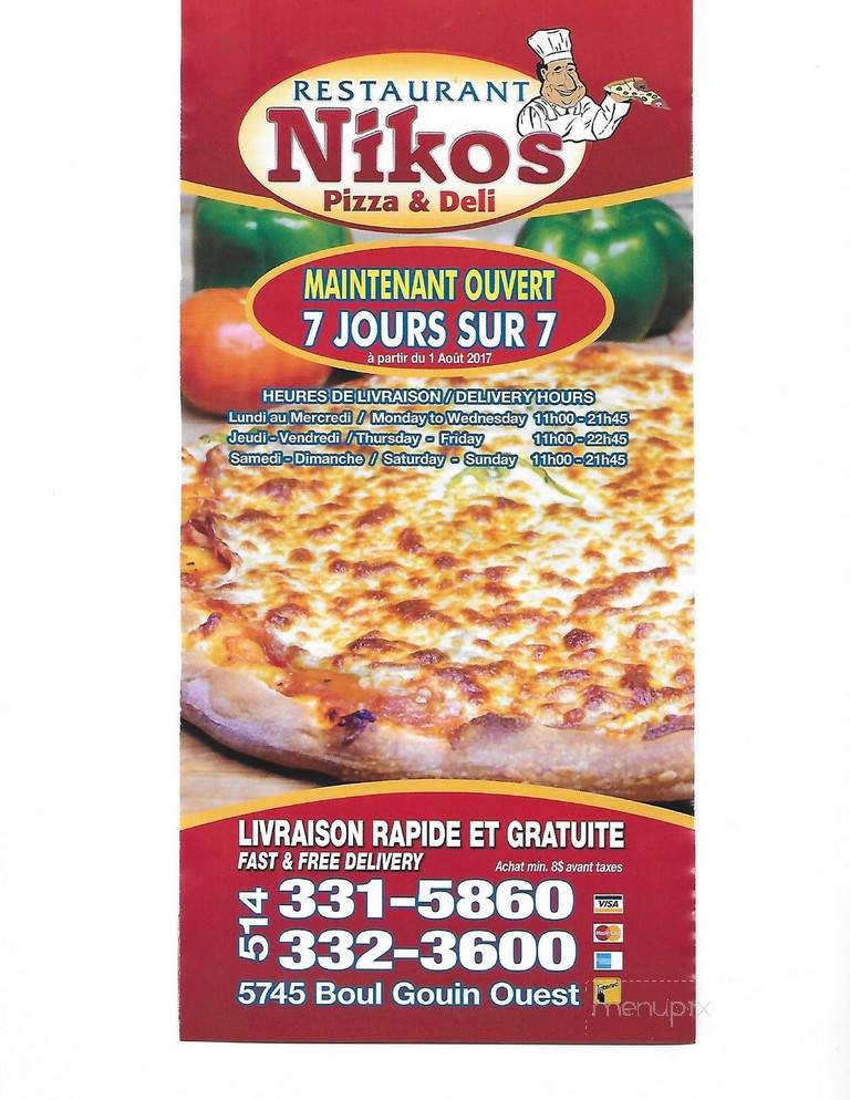 Nikos Pizza Deli - Montreal, QC menu_pic