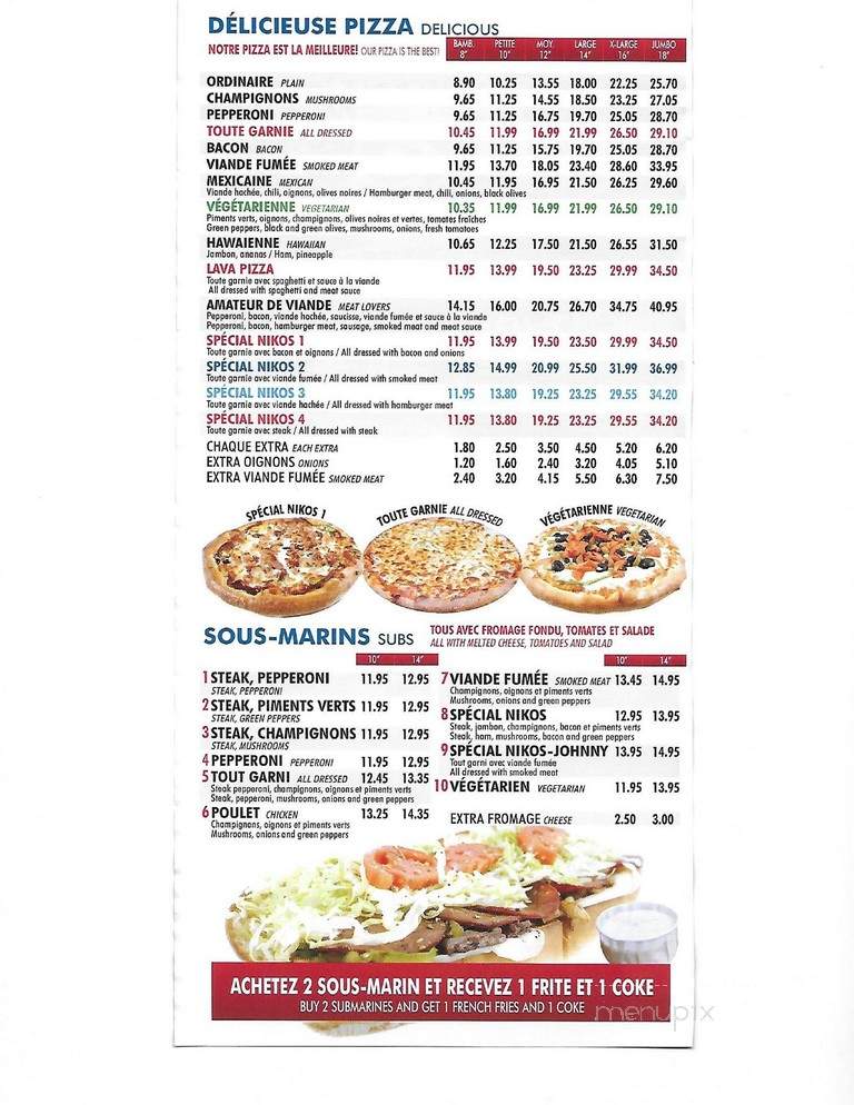 Nikos Pizza Deli - Montreal, QC menu_pic
