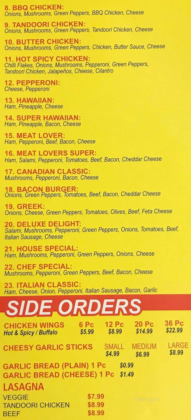 Hot Millions Pizza - Surrey, BC menu_pic