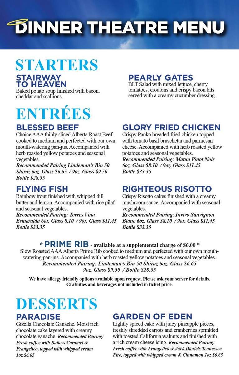 Jubilations Calgary Dinner Theatre - Calgary, AB menu_pic