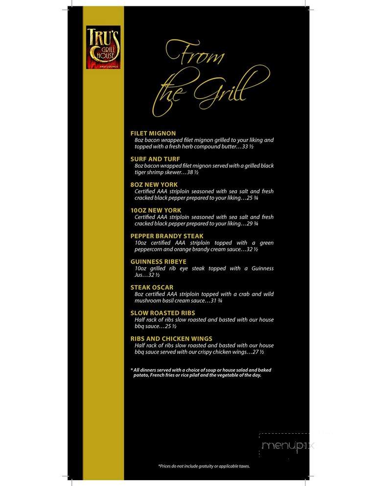 Tru's Grillhouse Restaurant - Chatham, ON menu_pic