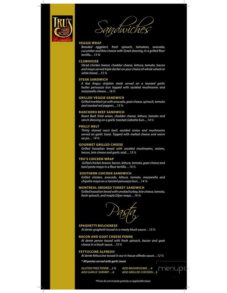 Tru's Grillhouse Restaurant - Chatham, ON menu_pic