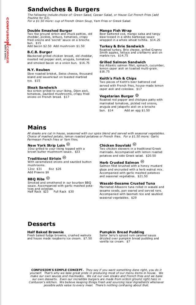 Confusion Corner Bar and Grill - Winnipeg, MB menu_pic