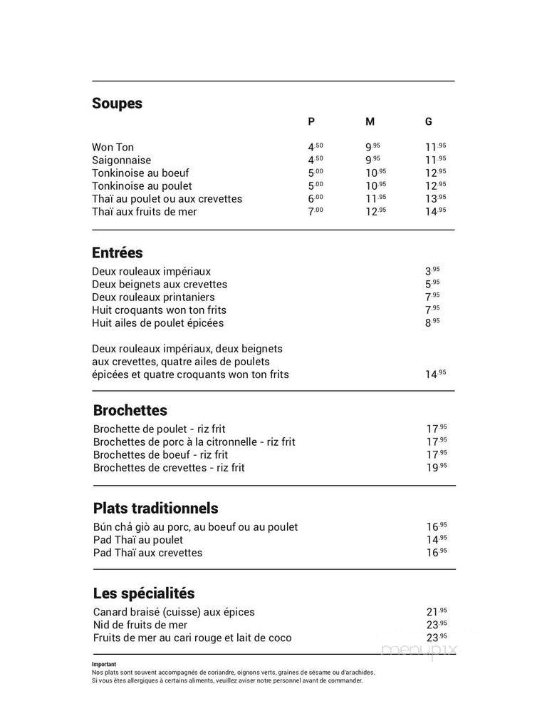 Restaurant Chez Linh - Sherbrooke, QC menu_pic
