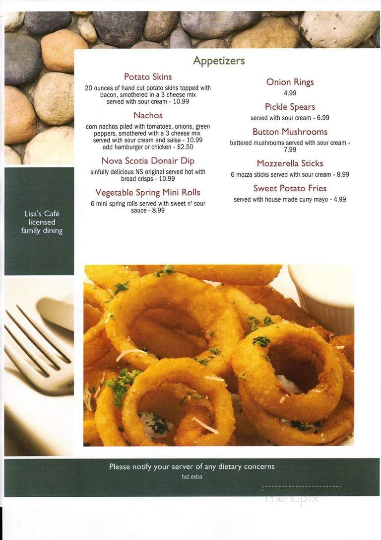 Menu of Lisa's Family Restaurant in Windsor, NS B0N 2T0