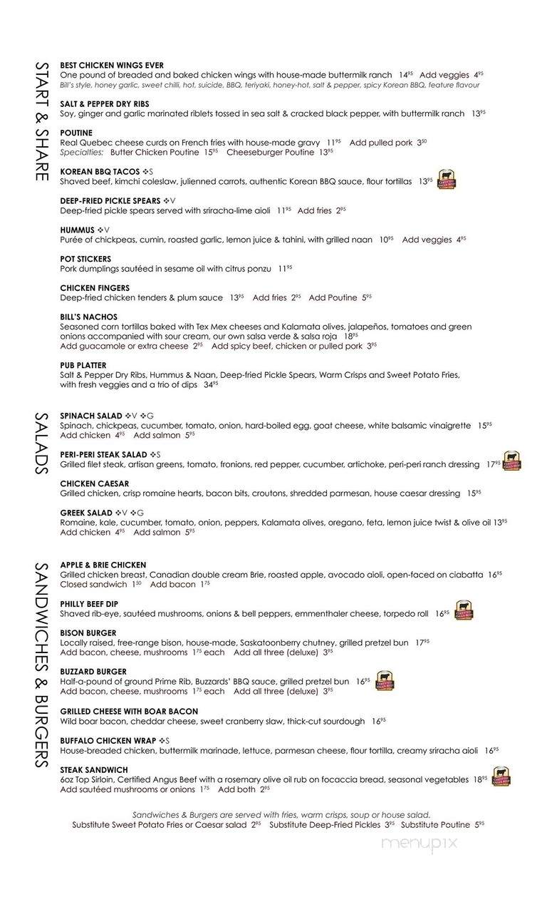Buzzards Restaurant & Bar - Calgary, AB menu_pic