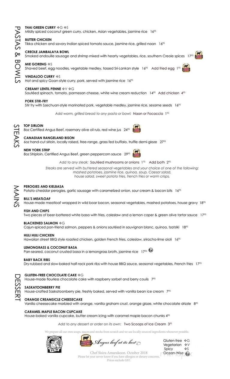 Buzzards Restaurant & Bar - Calgary, AB menu_pic