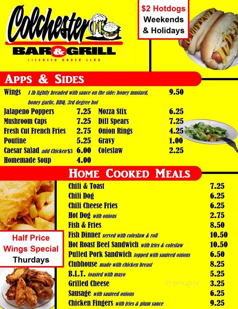 Colchester Bar & Grill - Harrow, ON menu_pic
