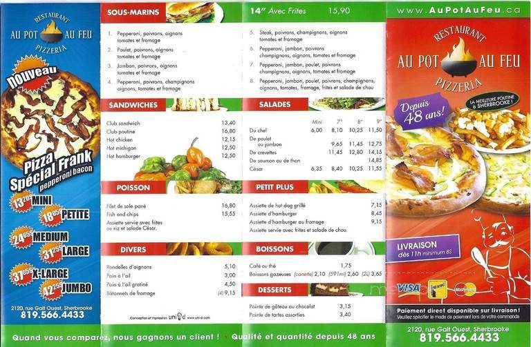 Restaurant Au Pot Au Feu Pizzeria - Sherbrooke, QC menu_pic