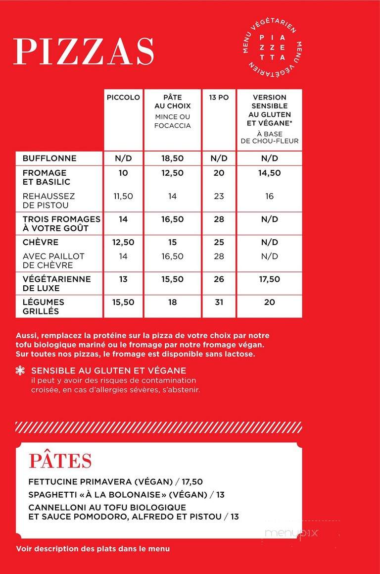 La Piazzetta Restaurant - Saint-Lambert, QC menu_pic