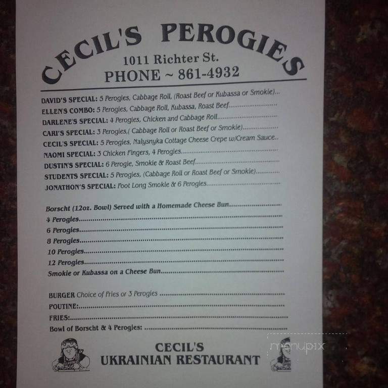 Cecil's Perogies - Kelowna, BC menu_pic