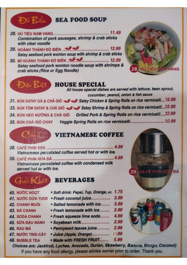 Pho Que Huong Vietnemese Restaurant - Calgary, AB menu_pic