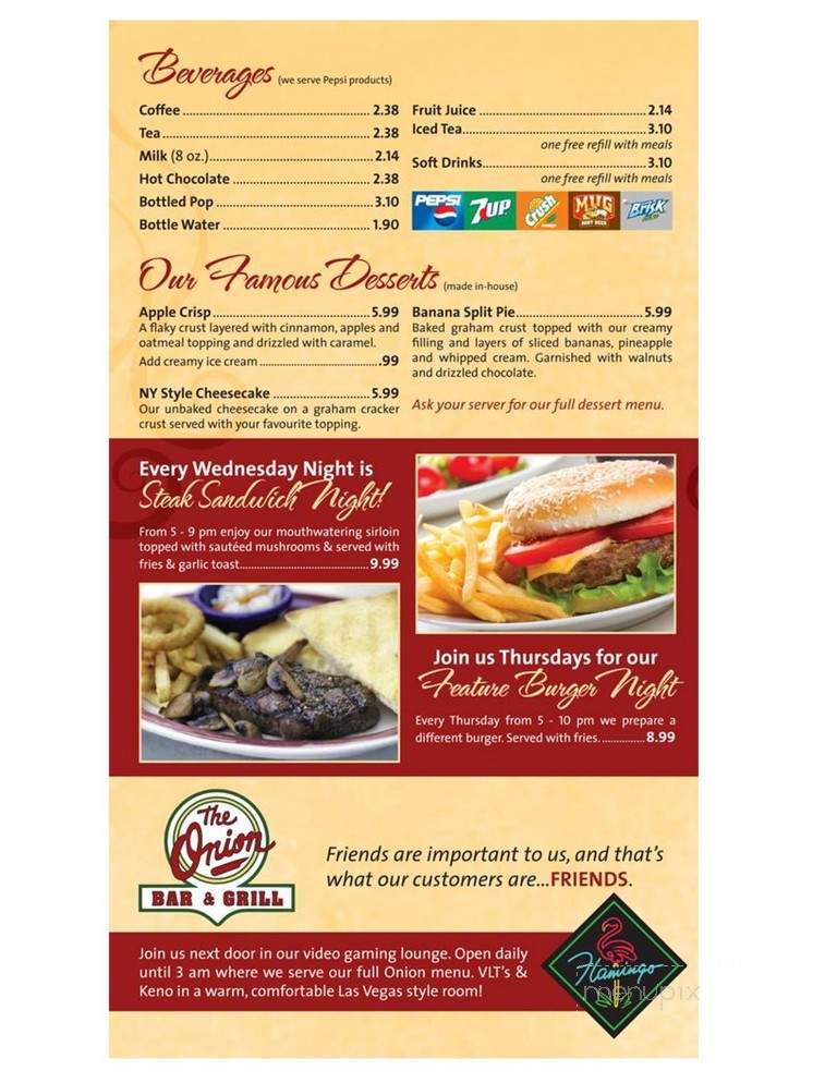 Onion Bar & Grill - Lethbridge, AB menu_pic