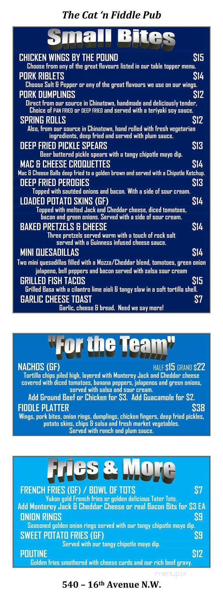 Cat'n Fiddle Pub - Calgary, AB menu_pic
