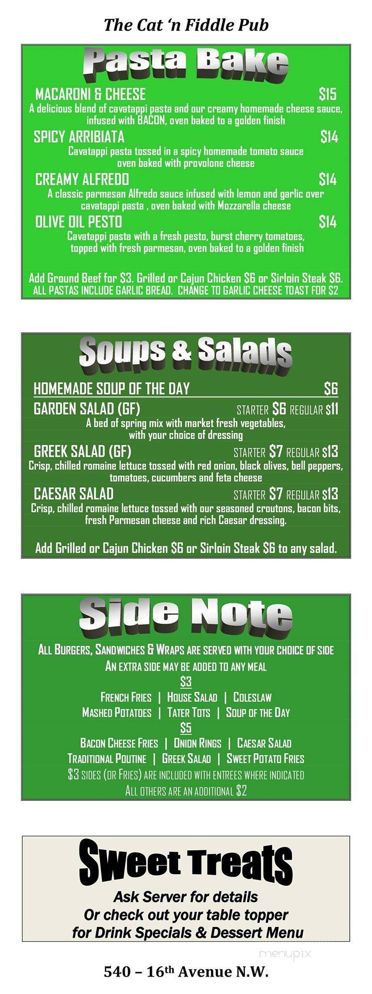 Cat'n Fiddle Pub - Calgary, AB menu_pic