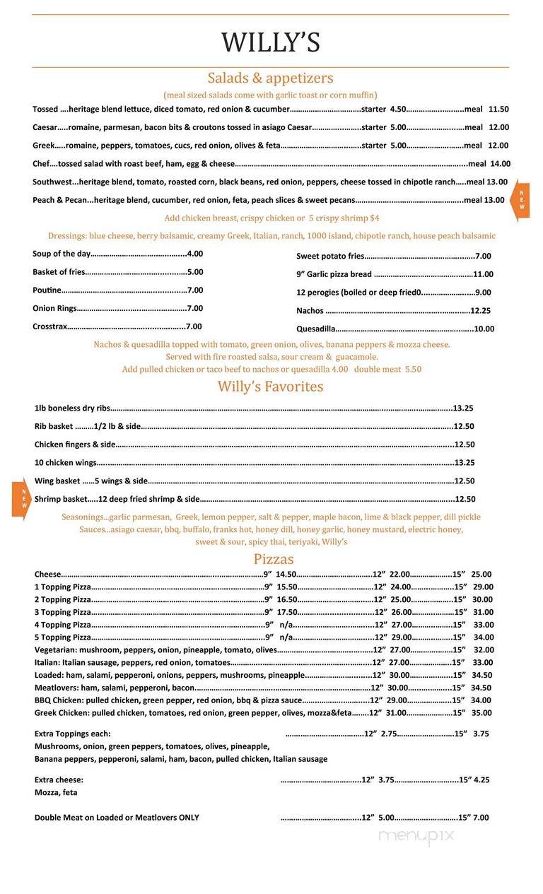 Willy's Grill - Foam Lake, SK menu_pic