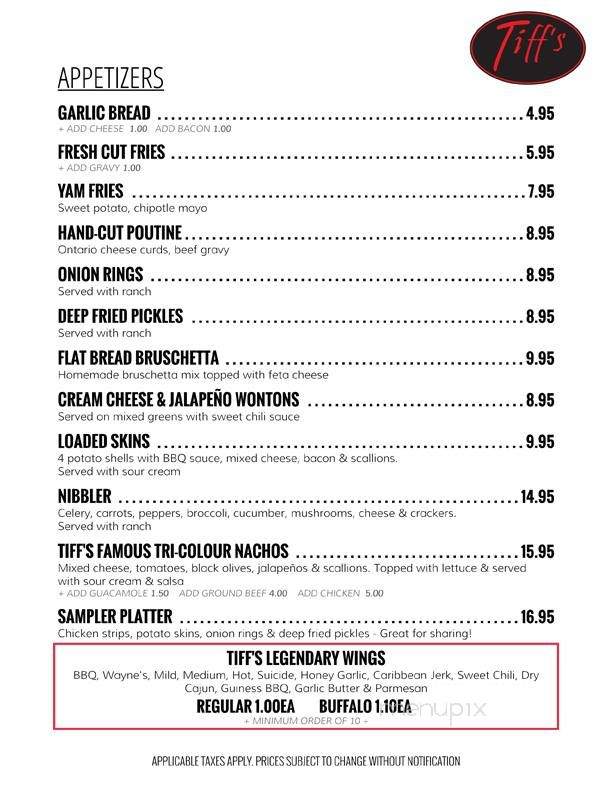 Tiff's Restaurant & Bar - Barrie, ON menu_pic