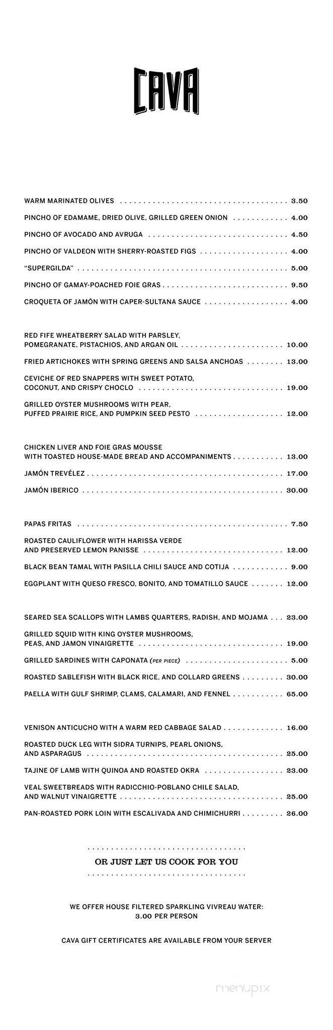 Cava Restaurant - Toronto, ON menu_pic