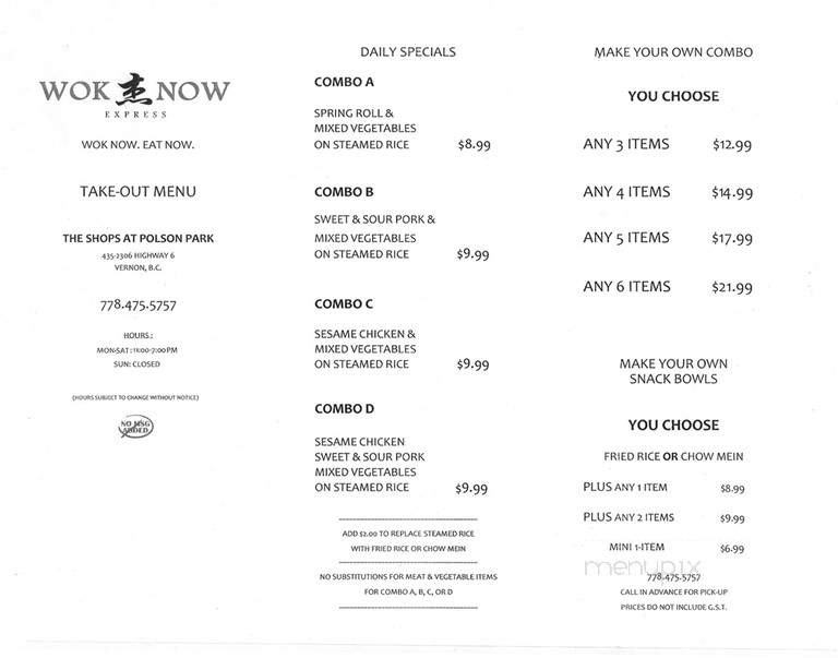 Wok Now Express - Vernon, BC menu_pic