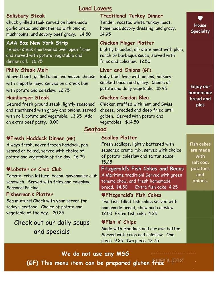 Menu of Fitzgerald's Restaurant in Cape Breton, NS B1P 1J9