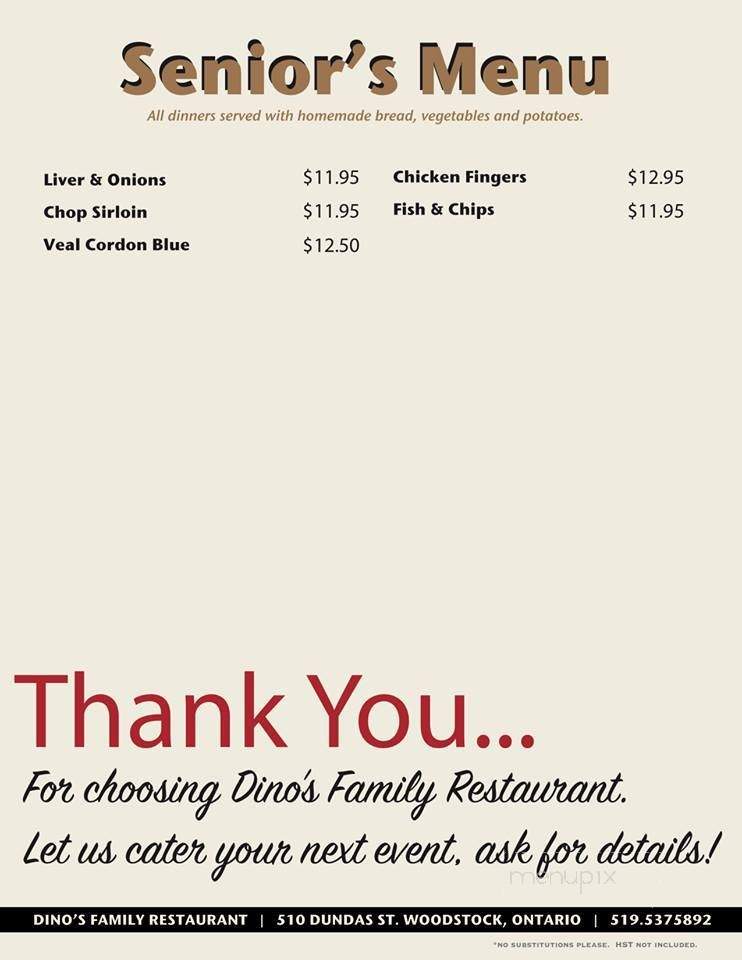 Dino's Dining Lounge - Woodstock, ON menu_pic