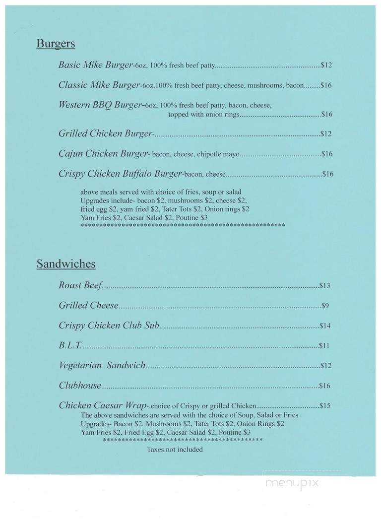 Friendly Mike's Pub - Chilliwack, BC menu_pic