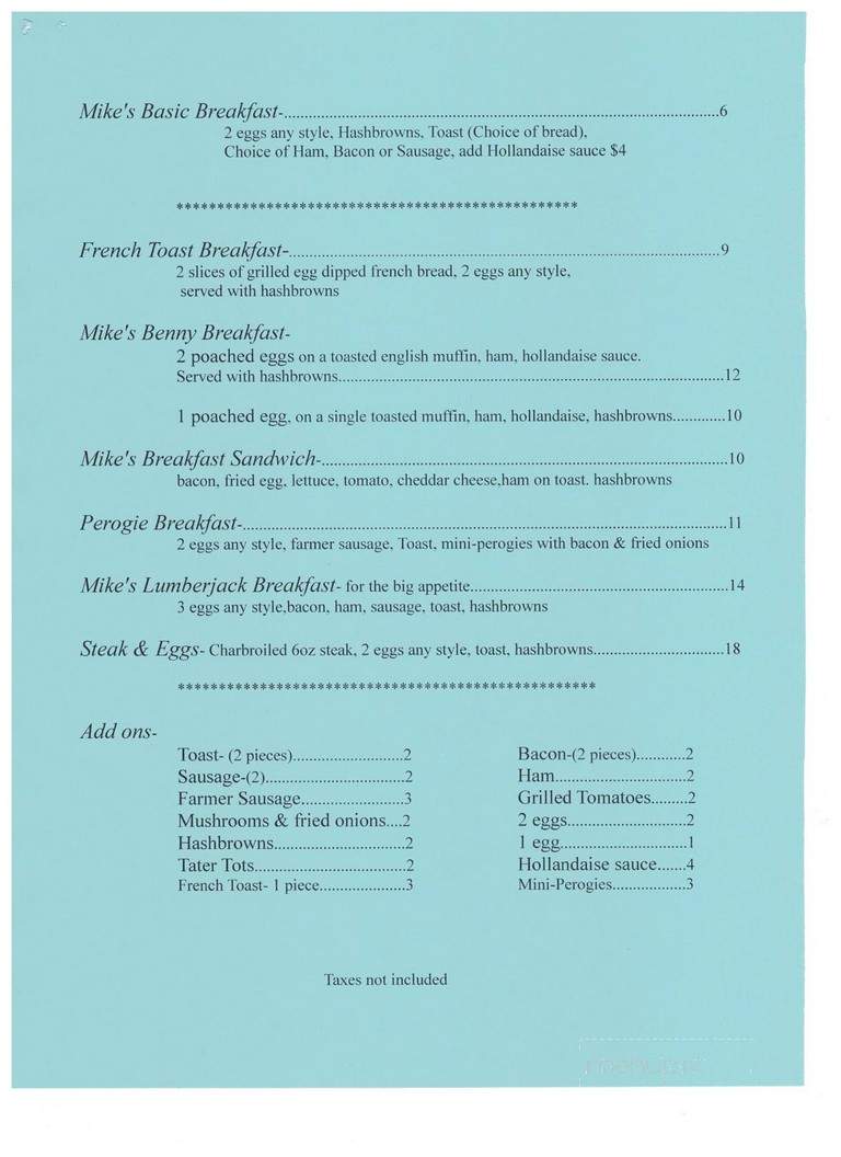 Friendly Mike's Pub - Chilliwack, BC menu_pic