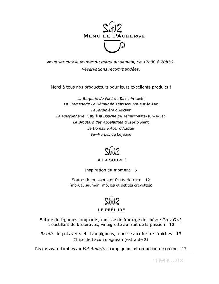 Auberge Marie Blanc Inc - Notre-Dame-Du-Lac, QC menu_pic