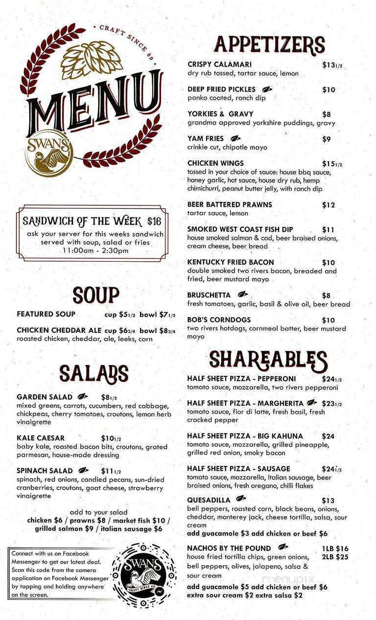 Swans Brew Pub - Victoria, BC menu_pic