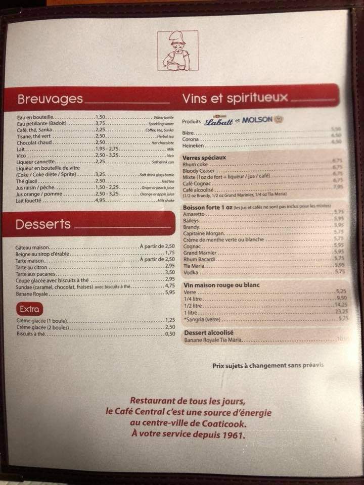 Cafe Central - Coaticook, QC menu_pic