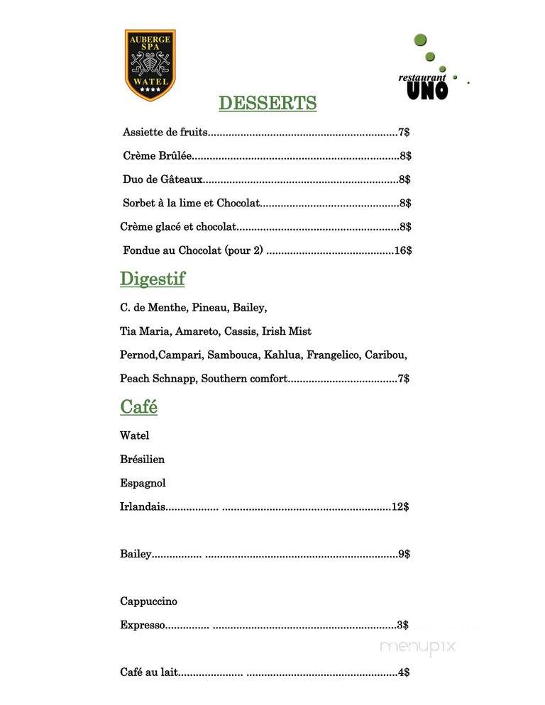 Auberge Et Restaurant La Caravelle Inc - Sainte-Agathe-Des-Monts, QC menu_pic