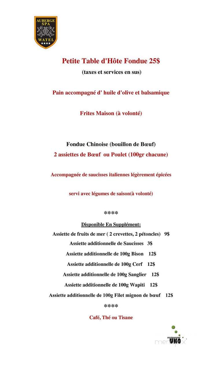 Auberge Et Restaurant La Caravelle Inc - Sainte-Agathe-Des-Monts, QC menu_pic