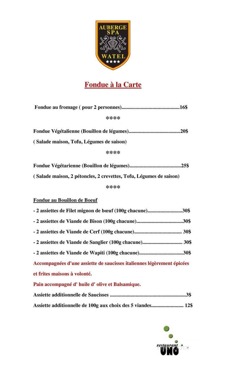 Auberge Et Restaurant La Caravelle Inc - Sainte-Agathe-Des-Monts, QC menu_pic