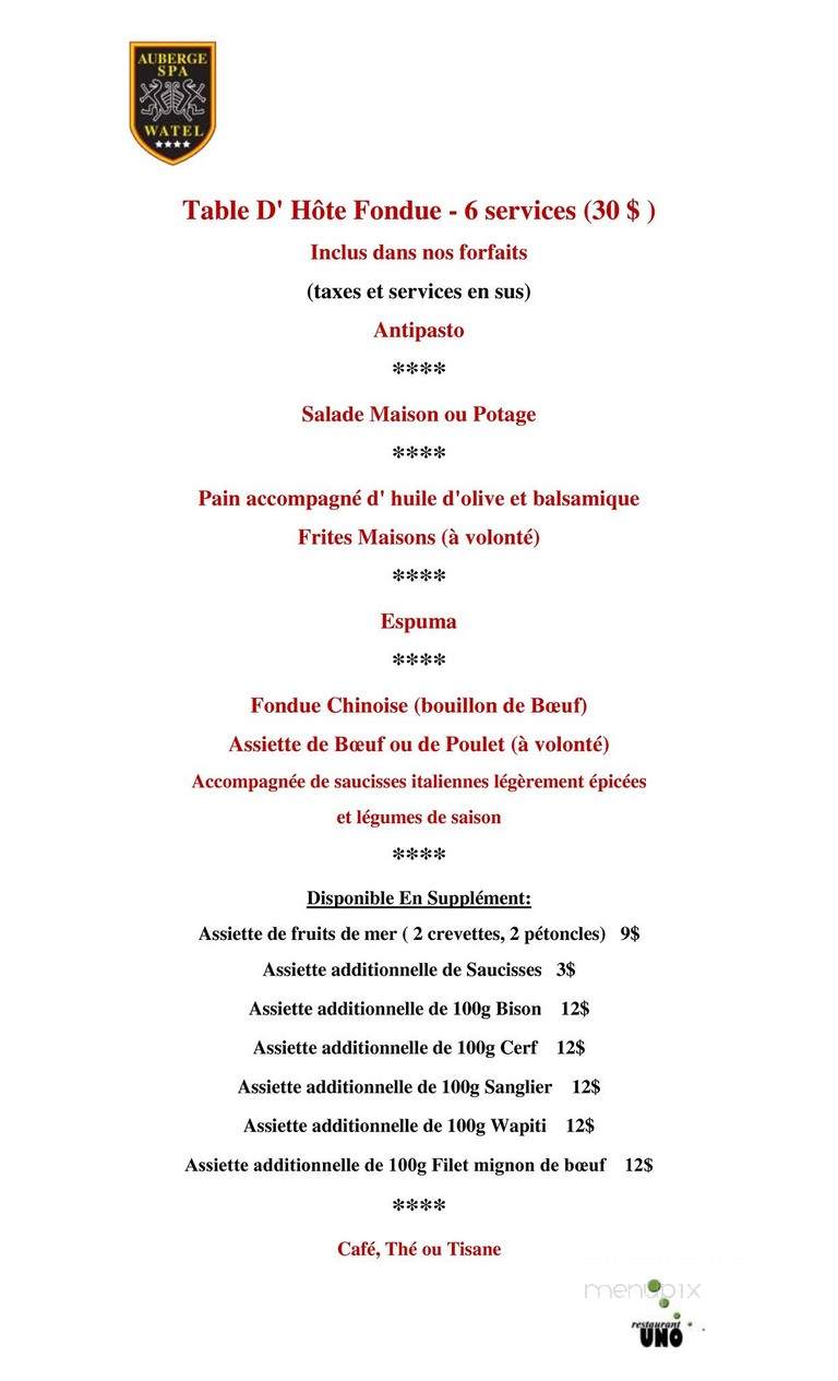 Auberge Et Restaurant La Caravelle Inc - Sainte-Agathe-Des-Monts, QC menu_pic