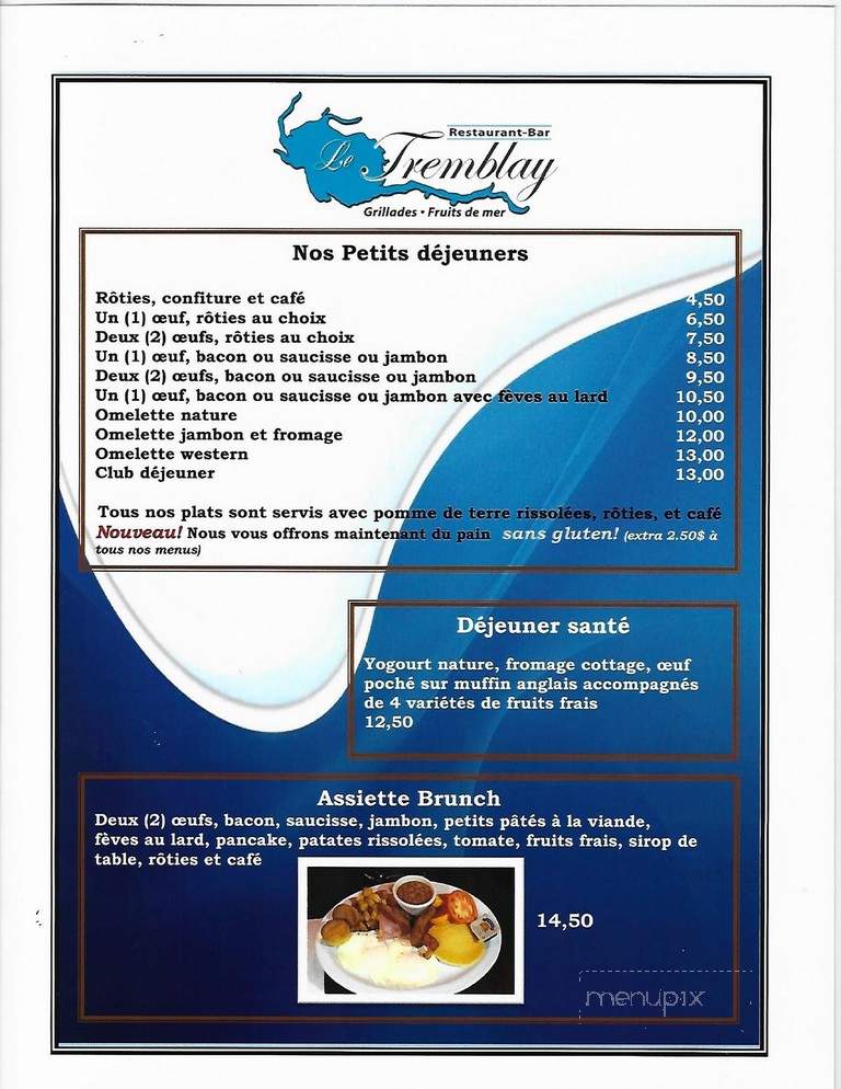 Restaurant-Bar Le Tremblay - Chicoutimi, QC menu_pic