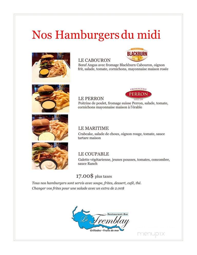 Restaurant-Bar Le Tremblay - Chicoutimi, QC menu_pic