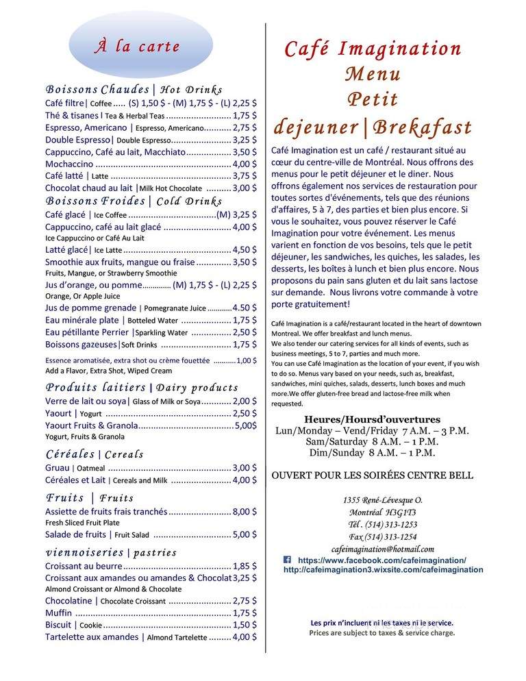 Cafe Imagination - Montreal, QC menu_pic