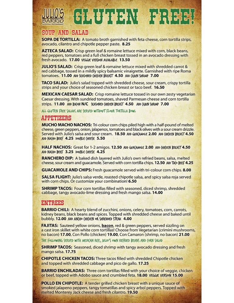 Julio's Barrio Mexican Restaurant - Calgary, AB menu_pic