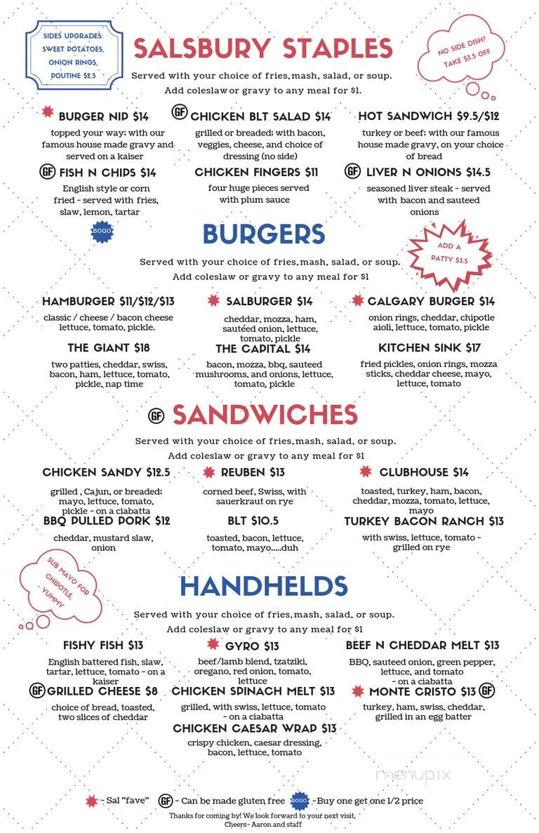 Salsbury Grill - Thunder Bay, ON menu_pic