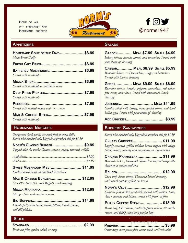 Norm's Restaurant - Hanover, ON menu_pic